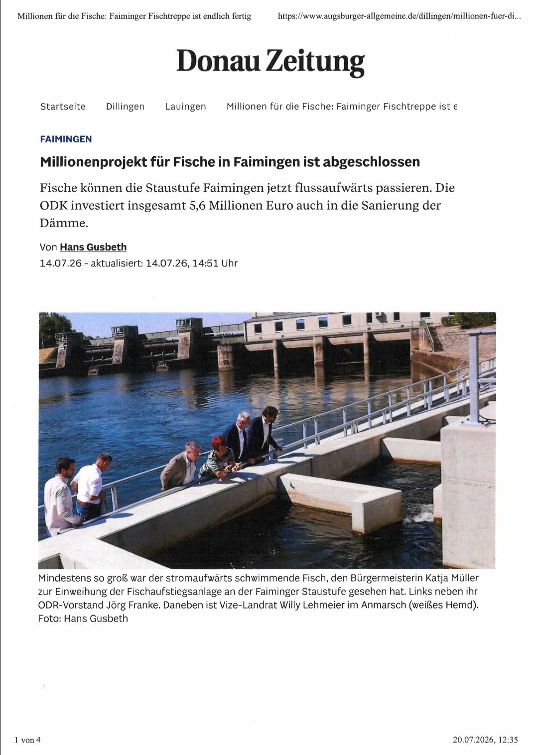 Fischaufstieg Artijel Donau Zeitung