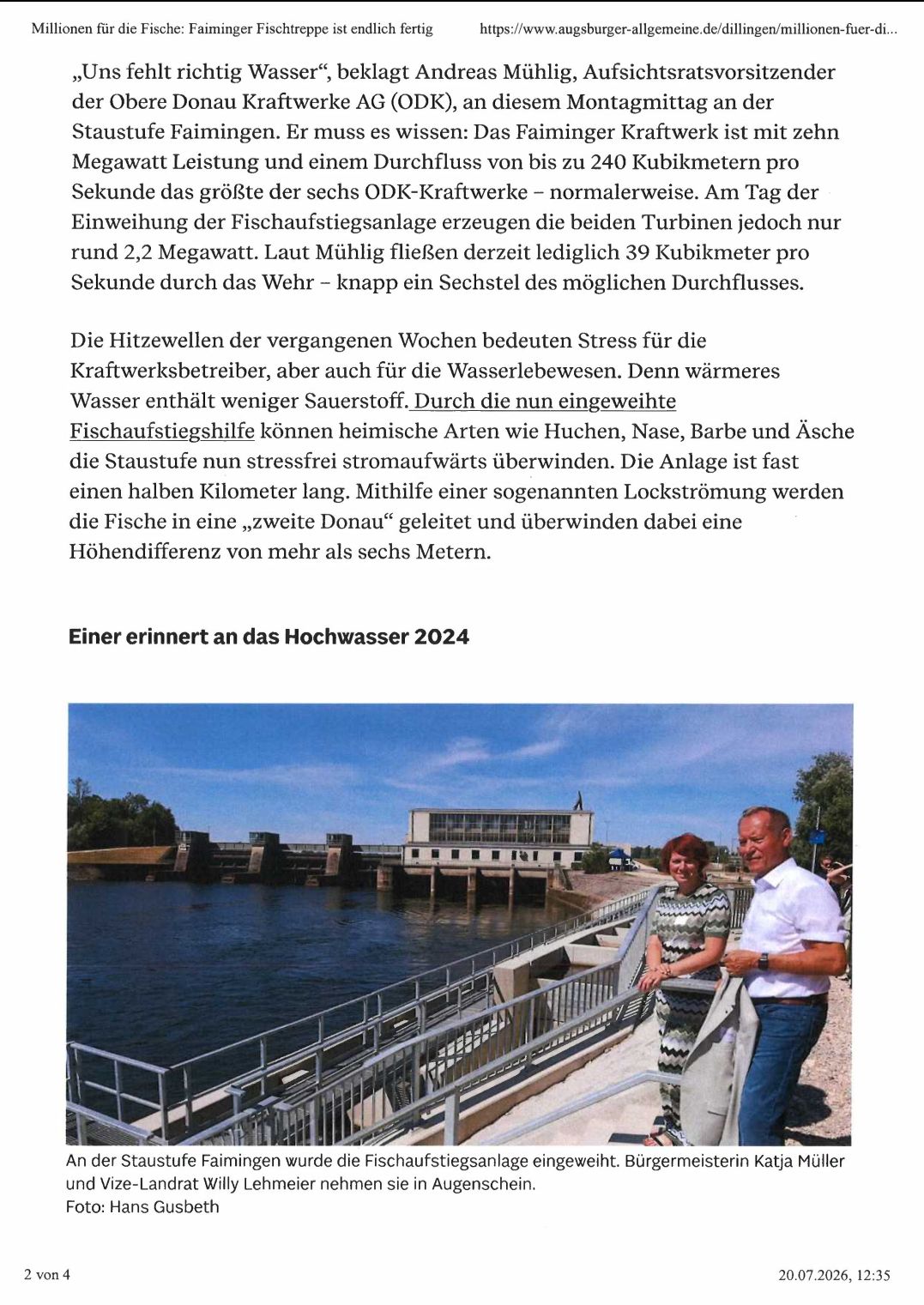 Fischaufstieg Artijel Donau Zeitung