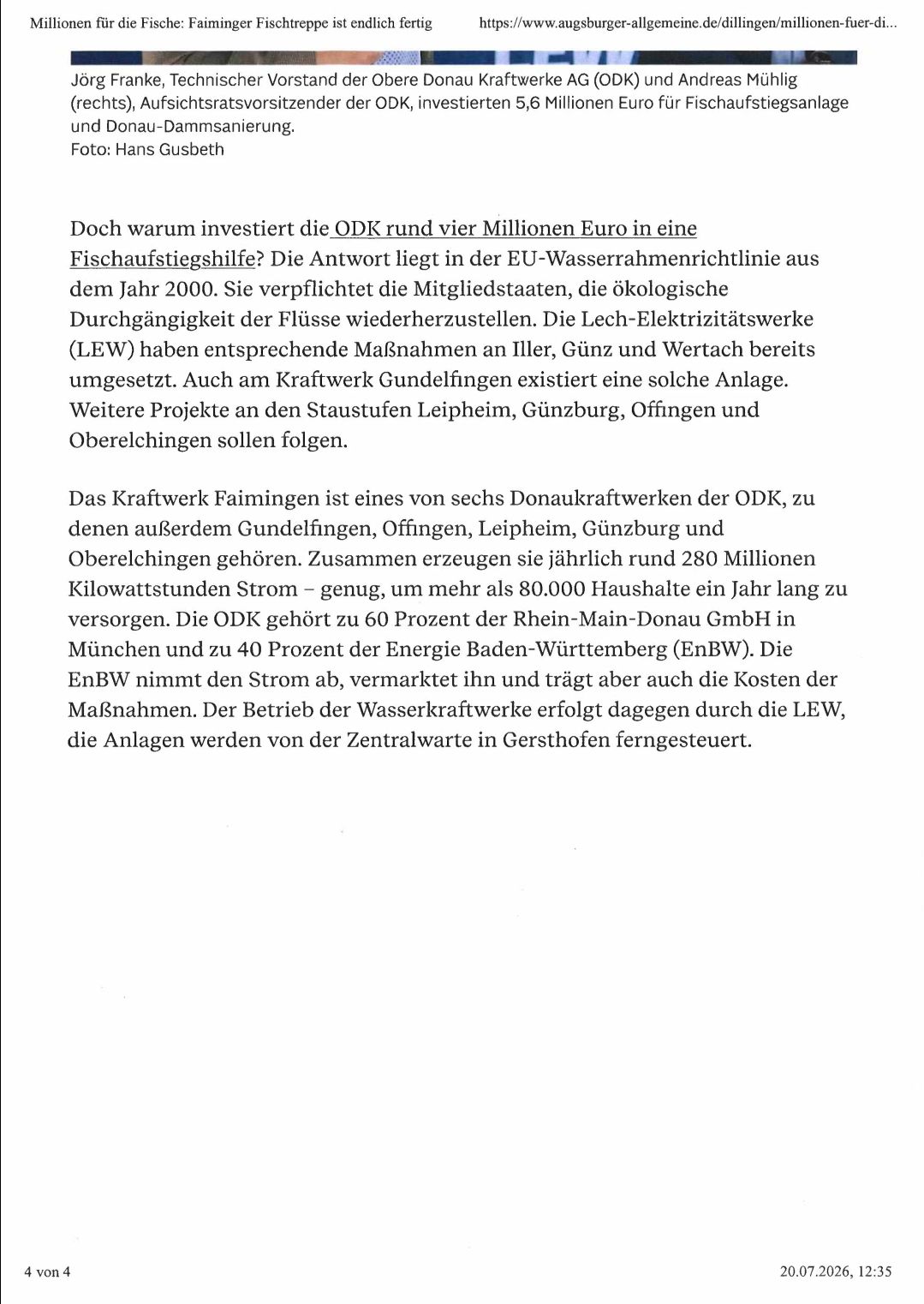 Fischaufstieg Artijel Donau Zeitung